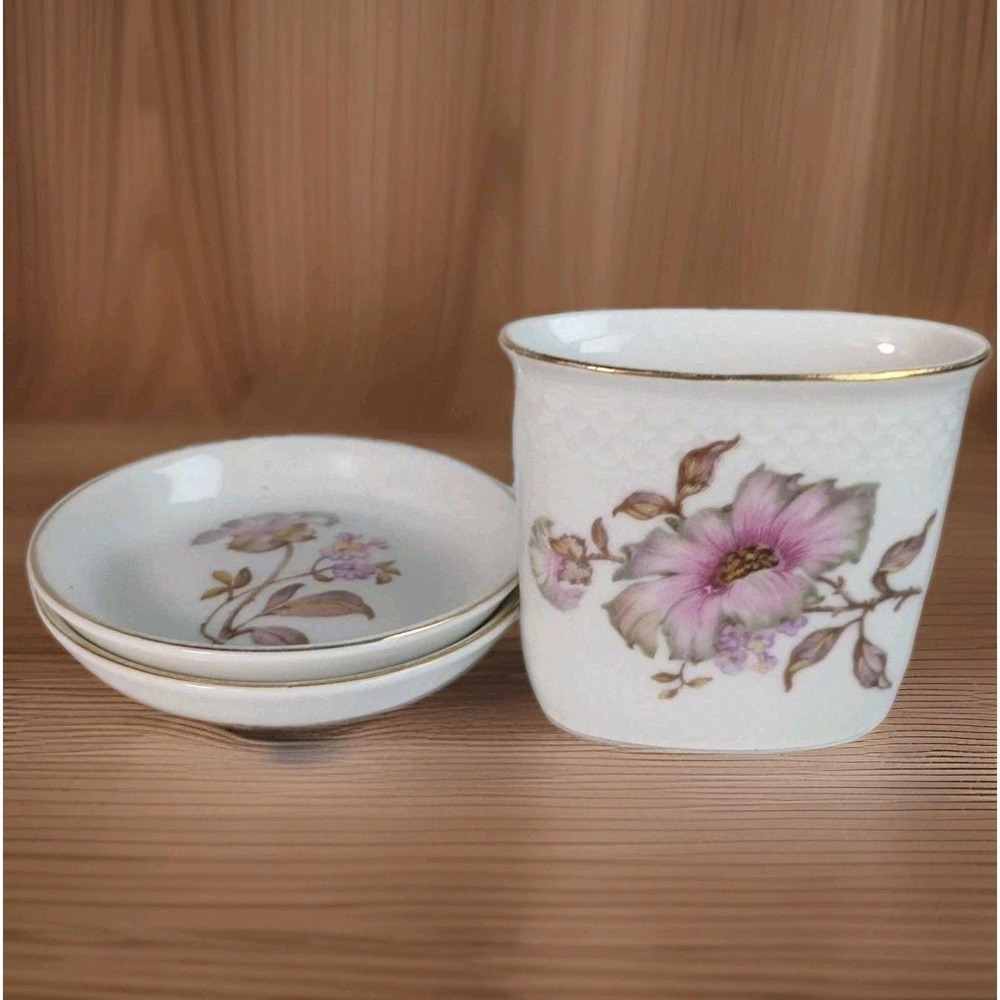 Set of 3 Thomas Rosenthal Germany Porcelain Floral Vase Toothpick Trinket Holder